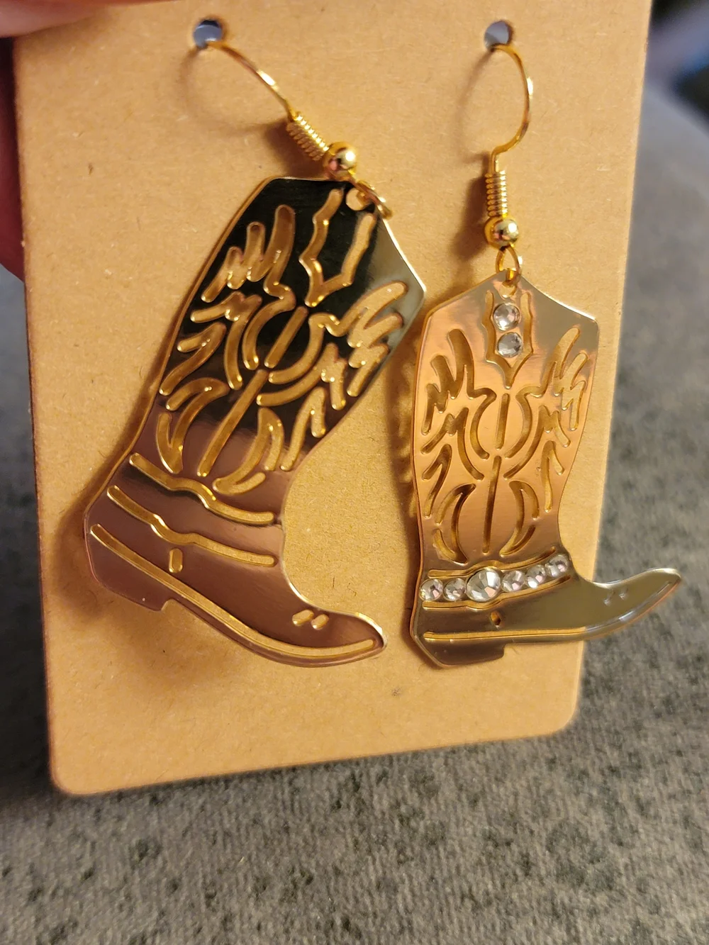 Handcrafted Western Gold Cowboy Boot Dangle Earrings w/Crystal Accents